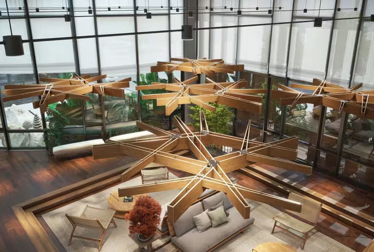 Arborsia® Acoustics, Biophillic angular baffles that dampen sound